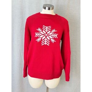 Talbots Red Snowflake Knit Sweater Cozy Classic Après Ski Winter M